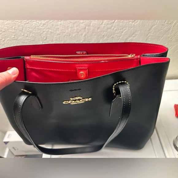 COACH Large Avenue Carryall handbag shoulder bag black leather tote F48733 - Picture 9 of 13